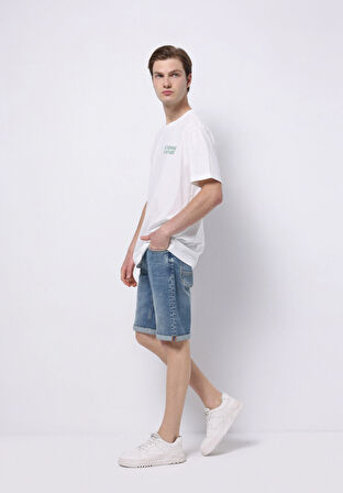 Straight Fit Düşük Bel Düz Erkek Denim Jean Şort
