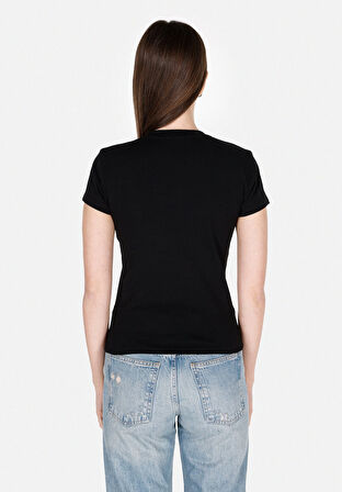 Slim Fit Yuvarlak Yaka Düz Kadın Siyah Kısa Kol Tişört Cl1074441
