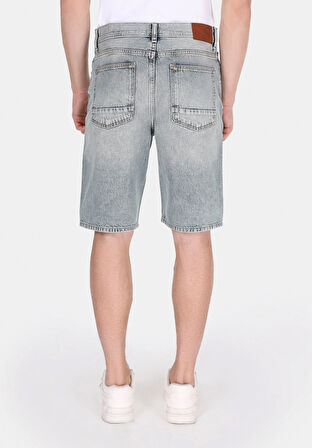 Loose Straight Fit Orta Bel Düz Erkek Koyu Mavi Jean Şort