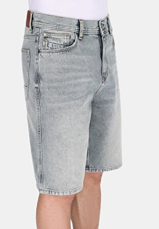 Loose Straight Fit Orta Bel Düz Erkek Koyu Mavi Jean Şort