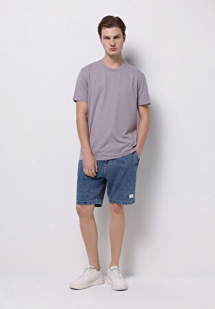 Regular Fit Orta Bel Düz Erkek İndigo Jean Şort