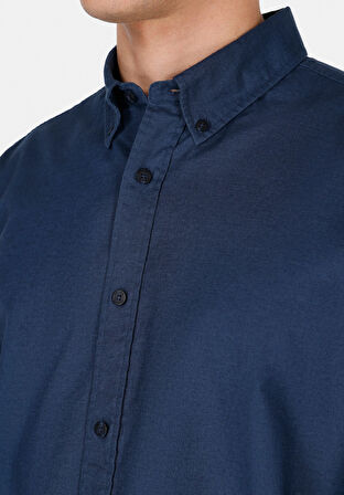 Regular Fit Shirt Neck Düz Erkek Lacivert Uzun Kol Gömlek