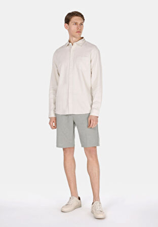 Relaxed Fit Shirt Neck Düz Erkek Bej Uzun Kol Gömlek
