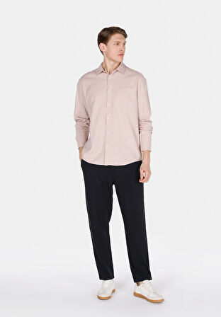 Relaxed Fit Shirt Neck Düz Erkek Pembe Uzun Kol Gömlek