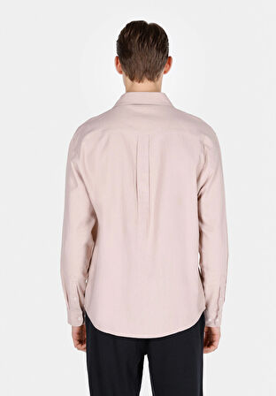 Relaxed Fit Shirt Neck Düz Erkek Pembe Uzun Kol Gömlek