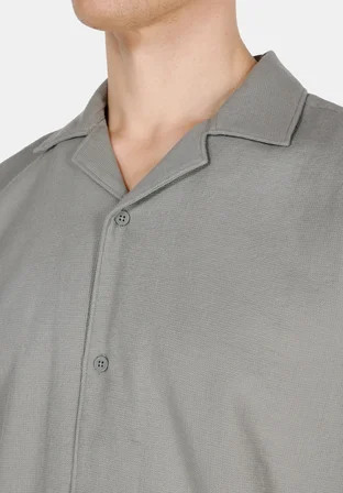 Regular Fit Shirt Neck Düz Erkek Yeşil Kısa Kol Gömlek