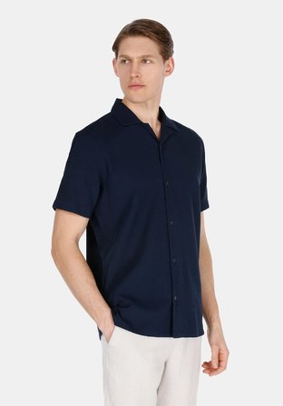 Regular Fit Shirt Neck Düz Erkek Lacivert Kısa Kol Gömlek