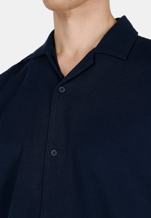 Regular Fit Shirt Neck Düz Erkek Lacivert Kısa Kol Gömlek
