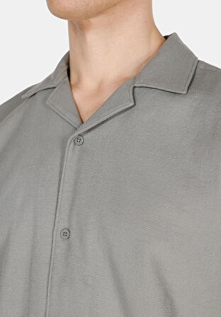 Regular Fit Shirt Neck Düz Erkek Yeşil Kısa Kol Gömlek