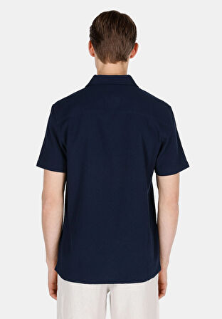 Regular Fit Shirt Neck Düz Erkek Lacivert Kısa Kol Gömlek
