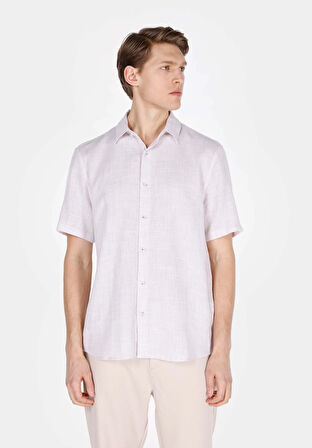 Regular Fit Shirt Neck Düz Erkek Bej Uzun Kol Gömlek