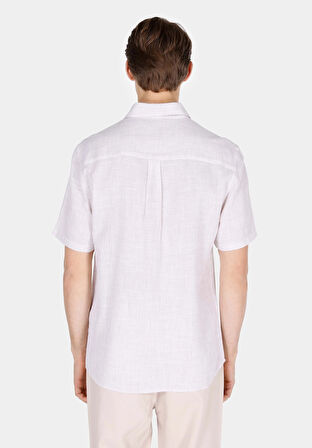 Regular Fit Shirt Neck Düz Erkek Bej Uzun Kol Gömlek