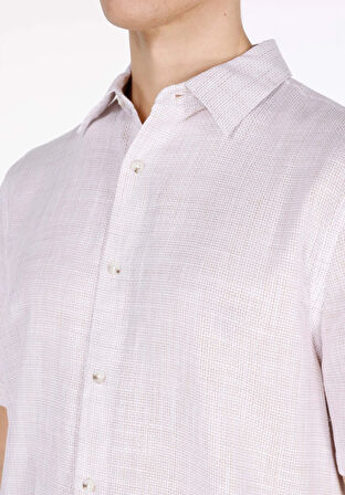 Regular Fit Shirt Neck Düz Erkek Bej Uzun Kol Gömlek