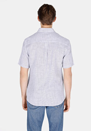 Regular Fit Shirt Neck Düz Erkek Mavi Uzun Kol Gömlek