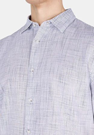 Regular Fit Shirt Neck Düz Erkek Mavi Uzun Kol Gömlek