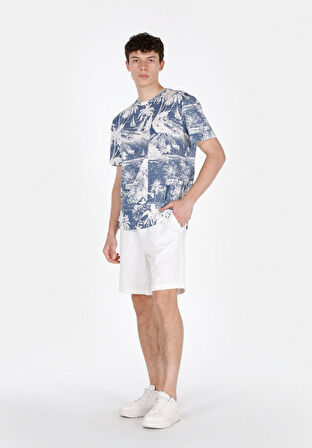 Regular Fit Orta Bel Düz Erkek Beyaz Şort