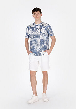 Regular Fit Orta Bel Düz Erkek Beyaz Şort