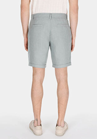 Regular Fit Orta Bel Düz Erkek Keten Karışımlı Yeşil Şort