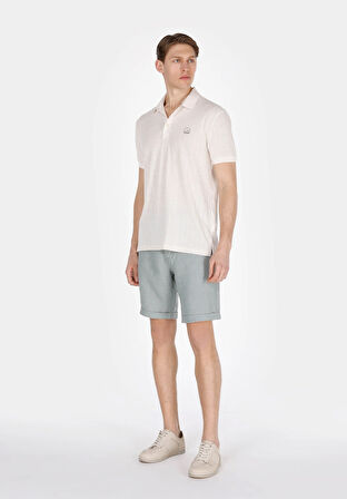 Regular Fit Orta Bel Düz Erkek Keten Karışımlı Yeşil Şort