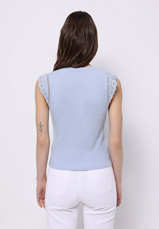 Slim Fit   Kadın Mavi Kısa Kol Tişört