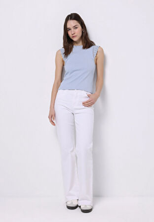 Slim Fit   Kadın Mavi Kısa Kol Tişört