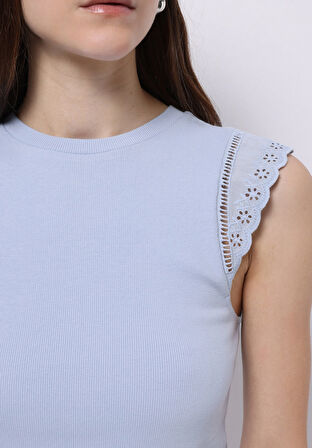 Slim Fit   Kadın Mavi Kısa Kol Tişört