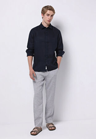 Regular Fit Orta Bel Uzun Paça Erkek Gri  Pantolon