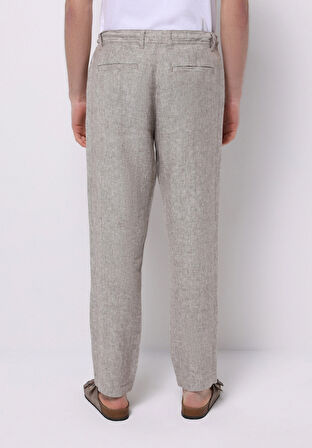 Regular Fit Orta Bel Uzun Paça Erkek Keten Karışımlı Kahverengi  Pantolon