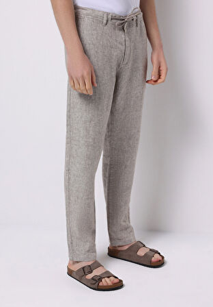 Regular Fit Orta Bel Uzun Paça Erkek Keten Karışımlı Kahverengi  Pantolon