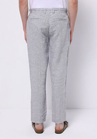 Regular Fit Orta Bel Uzun Paça Erkek Keten Karışımlı Gri  Pantolon