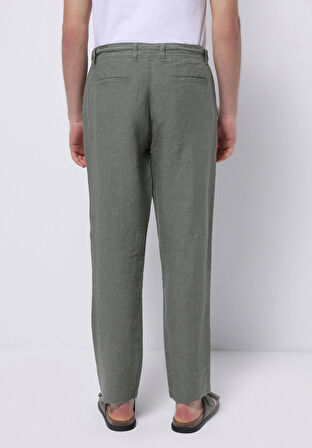 Regular Fit Orta Bel Uzun Paça Erkek Keten Karışımlı Yeşil  Pantolon