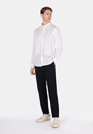 Regular Fit Orta Bel Uzun Paça Erkek Keten Karışımlı Siyah  Pantolon