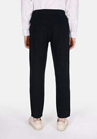 Regular Fit Orta Bel Uzun Paça Erkek Keten Karışımlı Siyah  Pantolon