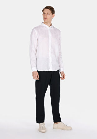 Regular Fit Orta Bel Uzun Paça Erkek Keten Karışımlı Siyah  Pantolon