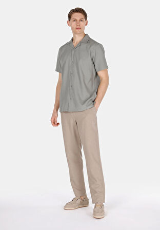 Regular Fit Orta Bel Uzun Paça Erkek Keten Karışımlı Bej  Pantolon