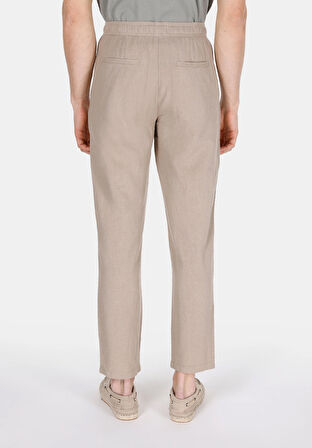 Regular Fit Orta Bel Uzun Paça Erkek Keten Karışımlı Bej  Pantolon