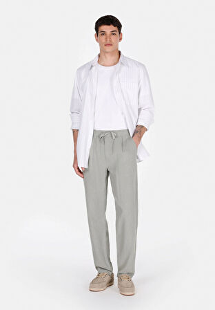 Regular Fit Orta Bel Uzun Paça Erkek Keten Karışımlı Yeşil  Pantolon