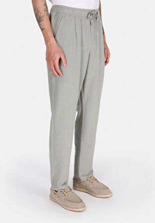 Regular Fit Orta Bel Uzun Paça Erkek Keten Karışımlı Yeşil  Pantolon