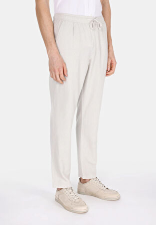 Regular Fit Orta Bel Uzun Paça Erkek Keten Karışımlı Taş  Pantolon