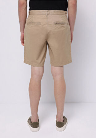 Regular Fit Orta Bel Düz Erkek Kahverengi Şort