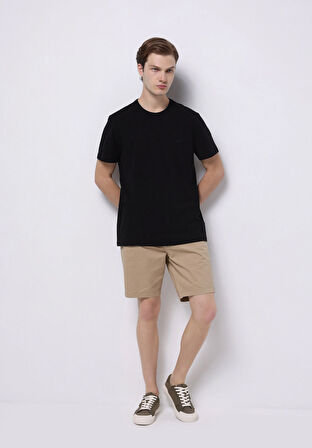 Regular Fit Orta Bel Düz Erkek Kahverengi Şort