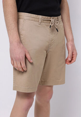 Regular Fit Orta Bel Düz Erkek Kahverengi Şort