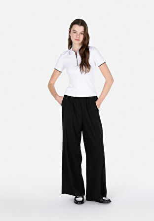 Slim Fit Polo Yaka Düz Kadın Beyaz Kısa Kol Tişört