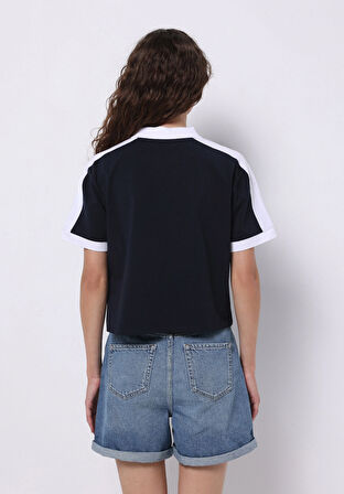 Regular Fit Polo Yaka Düz Kadın Lacivert Kısa Kol Tişört