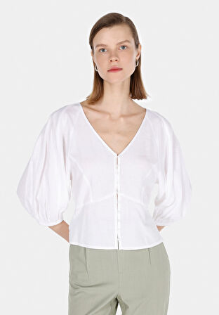 Slim Fit   Kadın Beyaz  Gömlek