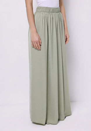 Regular Fit Yüksel Bel Geniş Paça Kadın Yeşil  Pantolon