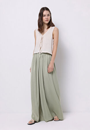 Regular Fit Yüksel Bel Geniş Paça Kadın Yeşil  Pantolon