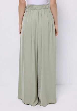 Regular Fit Yüksel Bel Geniş Paça Kadın Yeşil  Pantolon