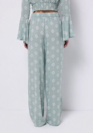 Regular Fit Yüksel Bel Geniş Paça Kadın Yeşil  Pantolon