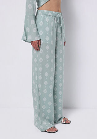 Regular Fit Yüksel Bel Geniş Paça Kadın Yeşil  Pantolon